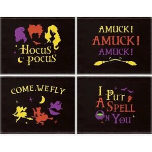Halloween Hocus Pocus Placemat Set Of 4 Different Pictures Black 16"x12" Witches